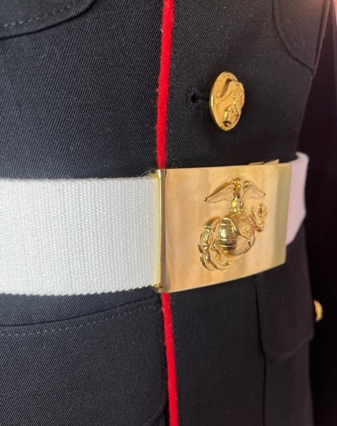 USMC White Web Coat Belt w/ NCO Waist Plate