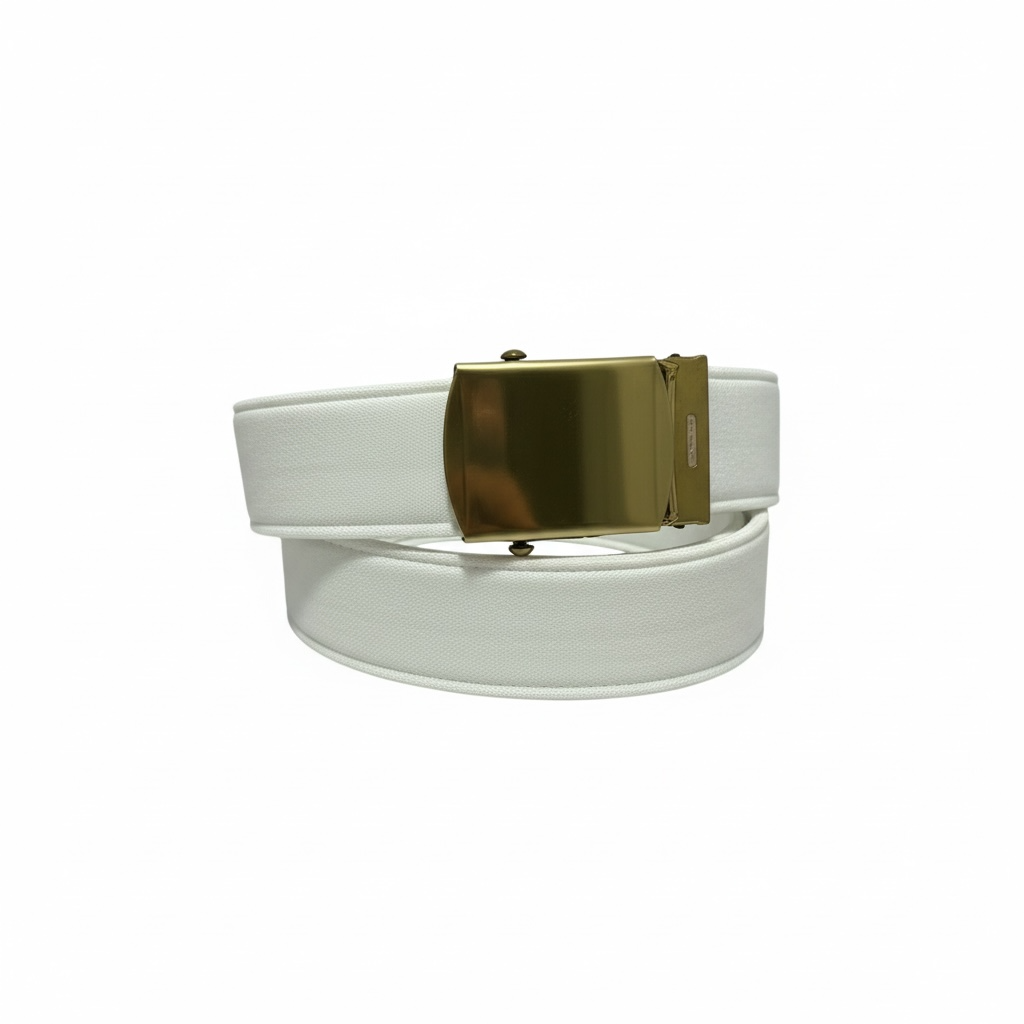 US NAVY Male White CNT Belt w/ Gold Buckle