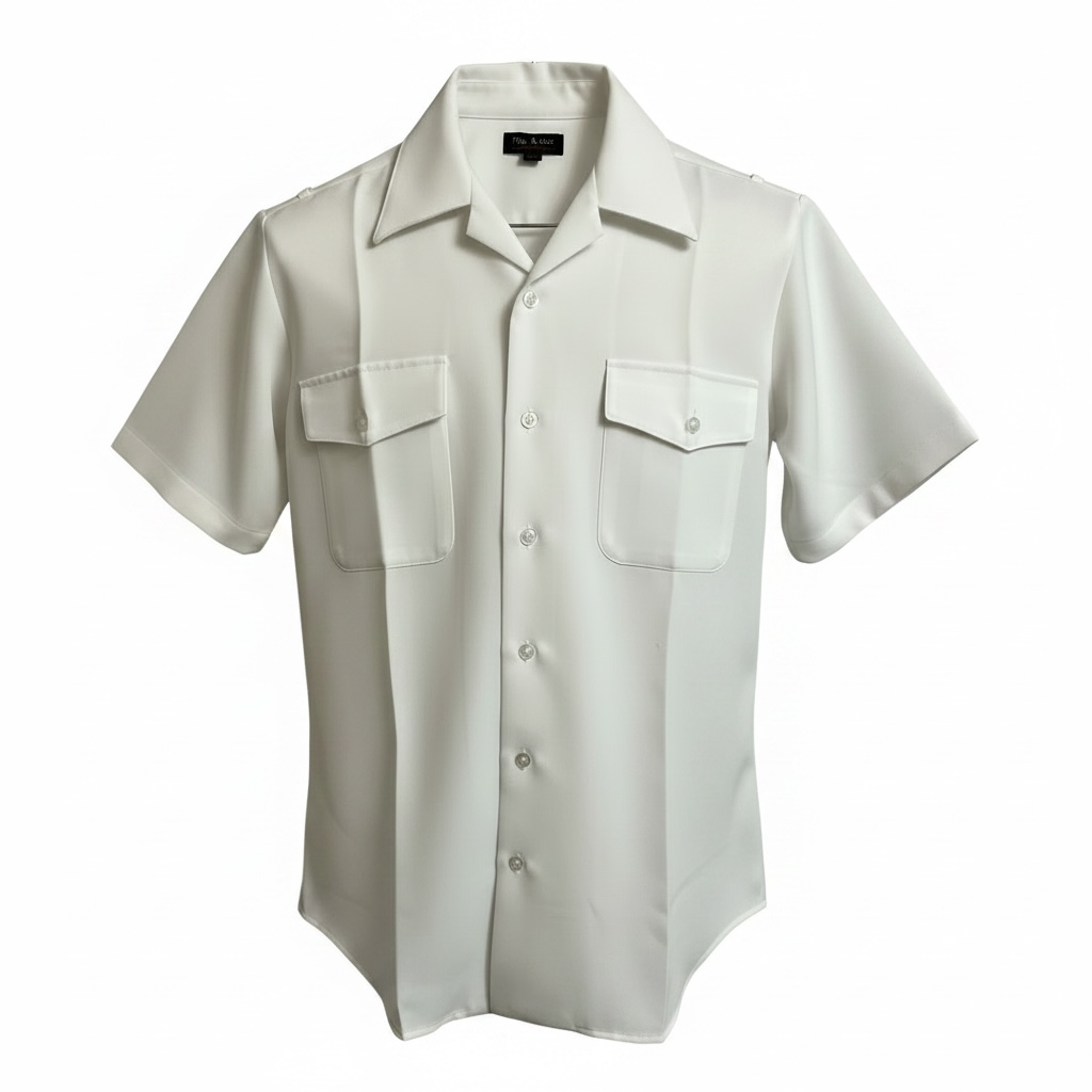 VINTAGE - US NAVY Male Officer White Short Sleeve Service Shirt