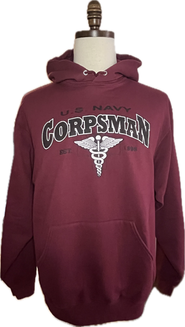 US NAVY Burgundy Corpsman Hoodie Sweatshirt