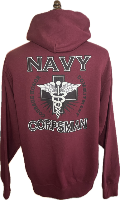 US NAVY Burgundy Corpsman Hoodie Sweatshirt