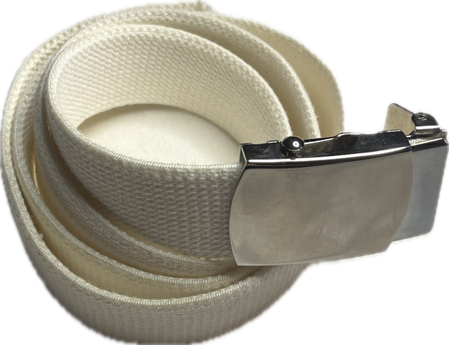 US NAVY Male White Cotton Belt w/Silver Buckle